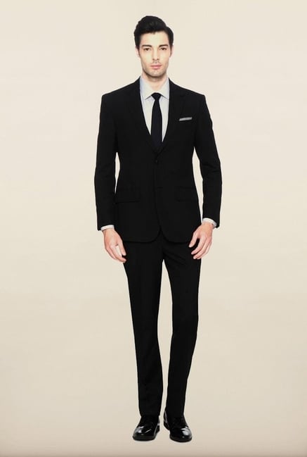 Peter England Black Solid Formal Suits Peter England Black Solid Formal Suits