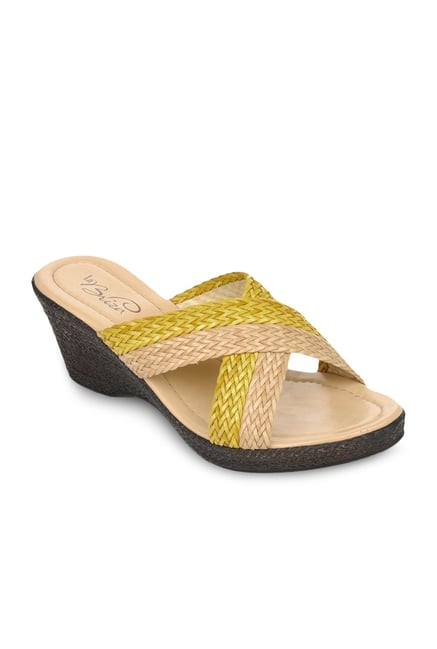 La Briza Yellow & Beige Cross Strap Sandals La Briza Yellow & Beige Cross Strap Sandals