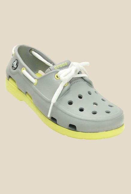 Crocs Beach Line GS Grey & Chartreuse Boat Shoes Crocs Beach Line GS Grey & Chartreuse Boat Shoes