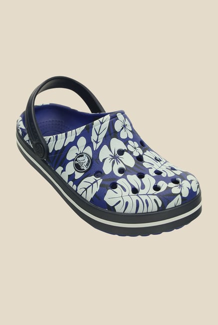 Crocs Crocband Tropical Print Cerulean Blue & Navy Clogs Crocs Crocband Tropical Print Cerulean Blue & Navy Clogs