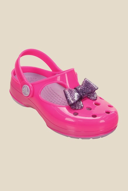 Crocs Carlie Glitter Bow Maryjane Neon Magenta Clogs Crocs Carlie Glitter Bow Maryjane Neon Magenta Clogs
