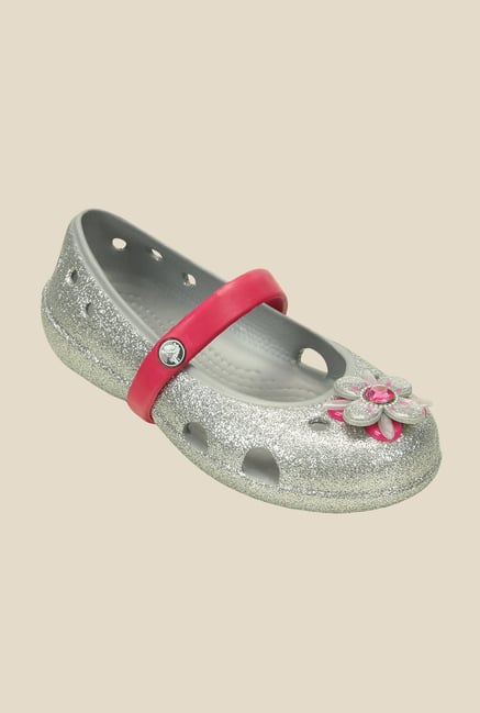 Crocs Keeley Glitter Springtime PS Silver Mary Jane Shoes Crocs Keeley Glitter Springtime PS Silver Mary Jane Shoes