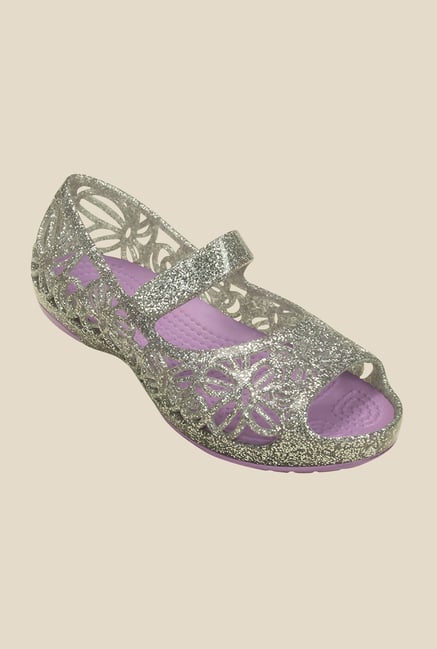 Crocs Isabella Glitter PS Silver & Iris Mary Jane Shoes Crocs Isabella Glitter PS Silver & Iris Mary Jane Shoes