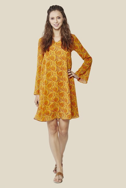 Global Desi Mustard Floral Print Tunic Global Desi Mustard Floral Print Tunic