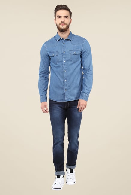 celio* Blue Solid Shirt celio* Blue Solid Shirt