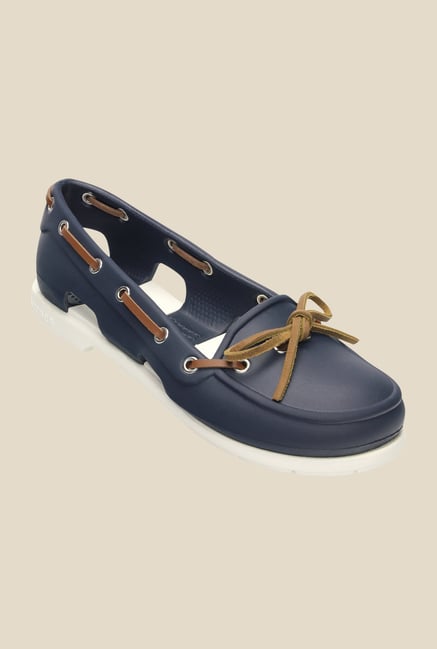 Crocs Beach Line Navy & White Boat Shoes Crocs Beach Line Navy & White Boat Shoes