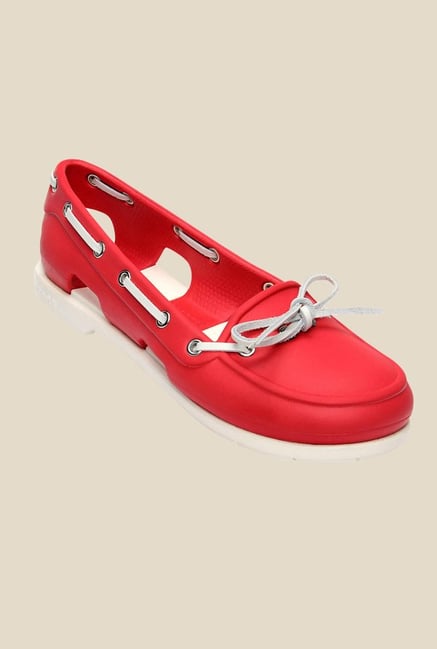 Crocs Beach Line Red & White Boat Shoes Crocs Beach Line Red & White Boat Shoes
