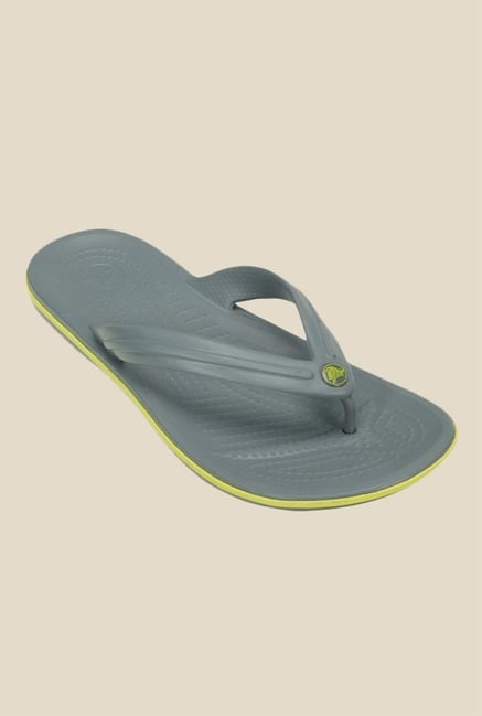 Crocs Crocband Concrete & Chartreuse Flip Flops Crocs Crocband Concrete & Chartreuse Flip Flops