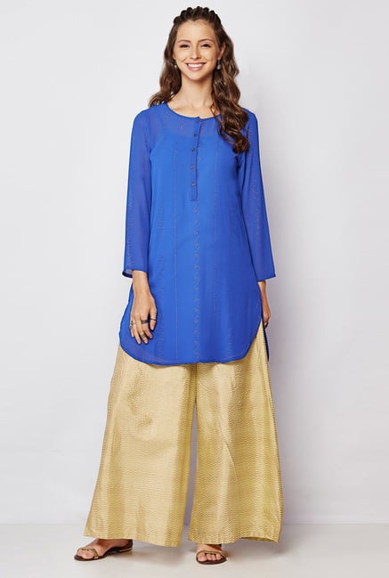 Global Desi Blue Embellished Kurti Global Desi Blue Embellished Kurti