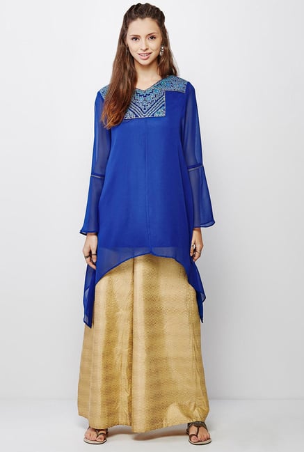 Global Desi Blue Embroidered Kurti Global Desi Blue Embroidered Kurti