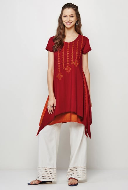 Global Desi Maroon Embroidered Kurti Global Desi Maroon Embroidered Kurti