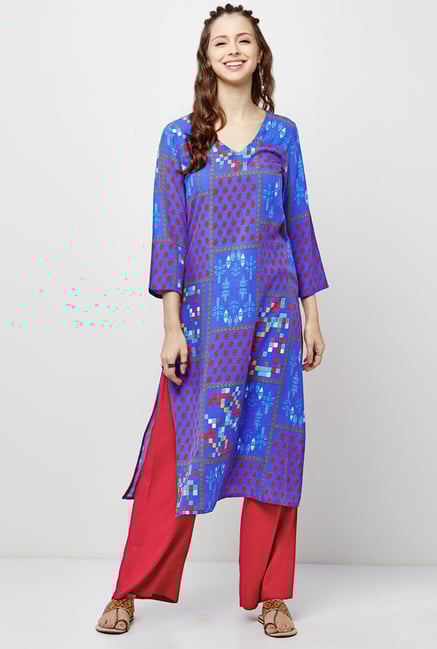 Global Desi Blue Printed Kurta Global Desi Blue Printed Kurta