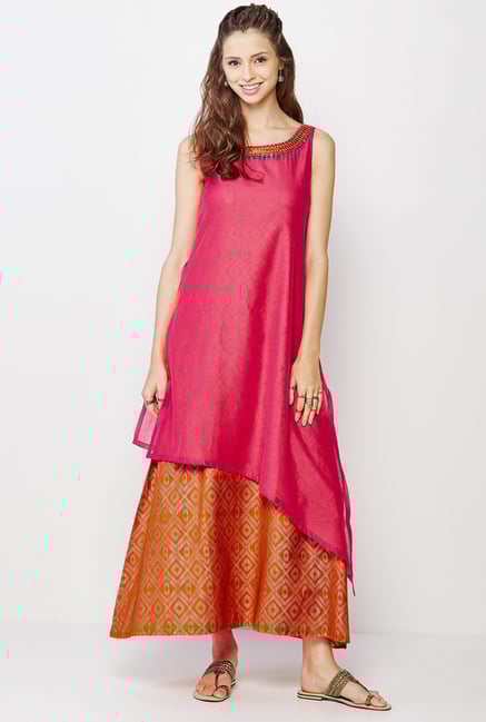 Global Desi Pink Solid Kurta Global Desi Pink Solid Kurta