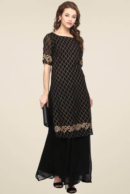 Ahalyaa Black Half Sleeves Kurti Ahalyaa Black Half Sleeves Kurti