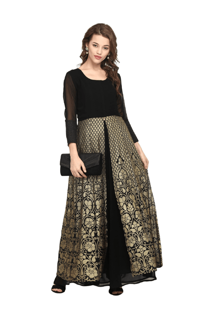 Ahalyaa Black 3/4th Sleeves Round Neck Kurti Ahalyaa Black 3/4th Sleeves Round Neck Kurti