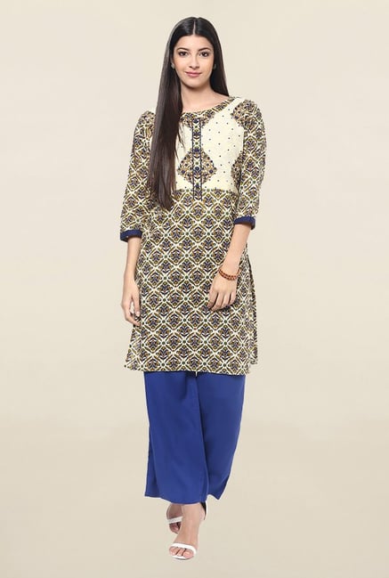 Jaipur Kurti Beige Printed Cotton Kurta Jaipur Kurti Beige Printed Cotton Kurta