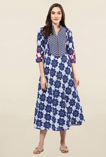 Jaipur Kurti Navy Floral Print Cotton Kurta Jaipur Kurti Navy Floral Print Cotton Kurta
