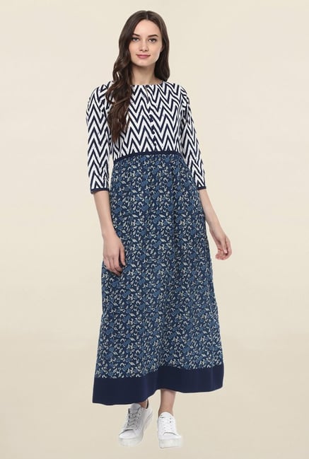 Jaipur Kurti Navy Printed Cotton Kurta Jaipur Kurti Navy Printed Cotton Kurta