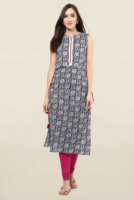 Jaipur Kurti Black Printed Cotton Kurta Jaipur Kurti Black Printed Cotton Kurta