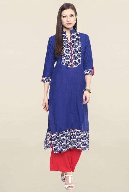Jaipur Kurti Navy Printed Cotton Kurta Jaipur Kurti Navy Printed Cotton Kurta