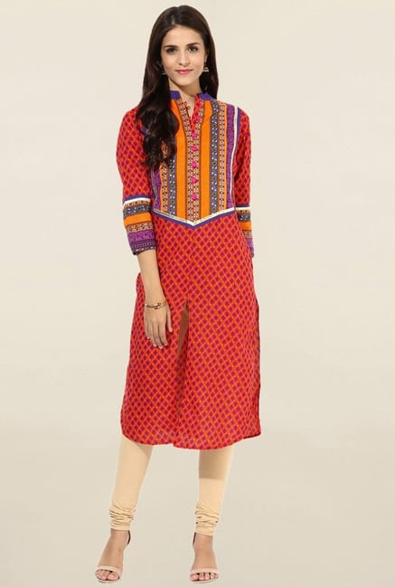 Jaipur Kurti Orange Printed Cotton Kurta Jaipur Kurti Orange Printed Cotton Kurta