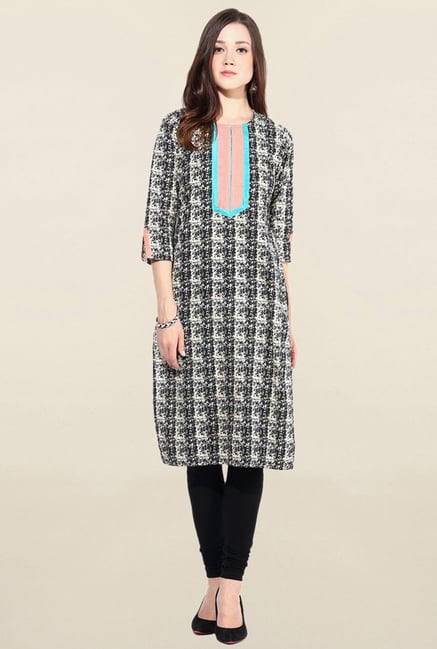 Jaipur Kurti Black & White Printed Cotton Kurta Jaipur Kurti Black & White Printed Cotton Kurta