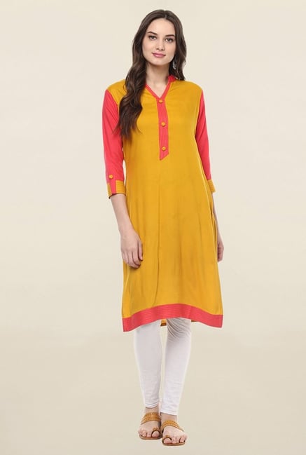 Jaipur Kurti Yellow Solid Rayon Kurta Jaipur Kurti Yellow Solid Rayon Kurta