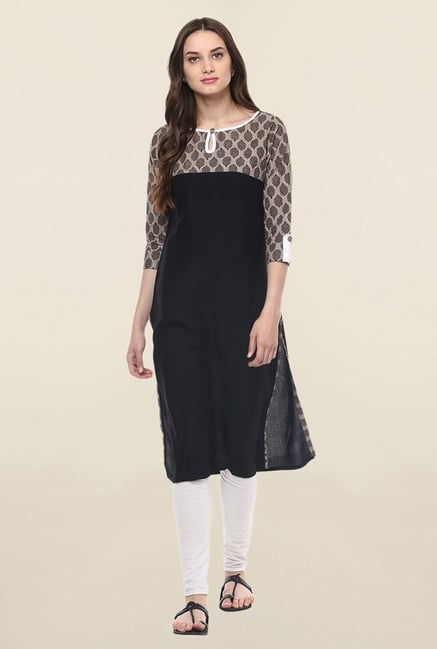 Jaipur Kurti Black Printed Rayon Kurta Jaipur Kurti Black Printed Rayon Kurta