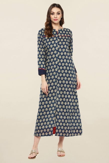 Jaipur Kurti Navy Printed Cotton Kurta Jaipur Kurti Navy Printed Cotton Kurta