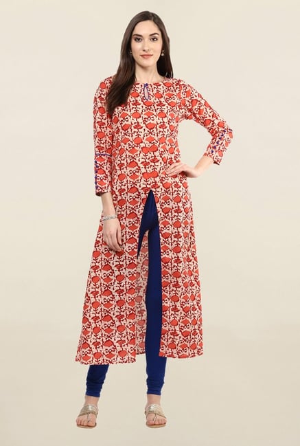 Jaipur Kurti Orange Printed Cotton Kurta Jaipur Kurti Orange Printed Cotton Kurta