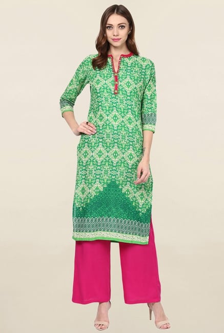 Jaipur Kurti Green Printed Cotton Kurta Jaipur Kurti Green Printed Cotton Kurta