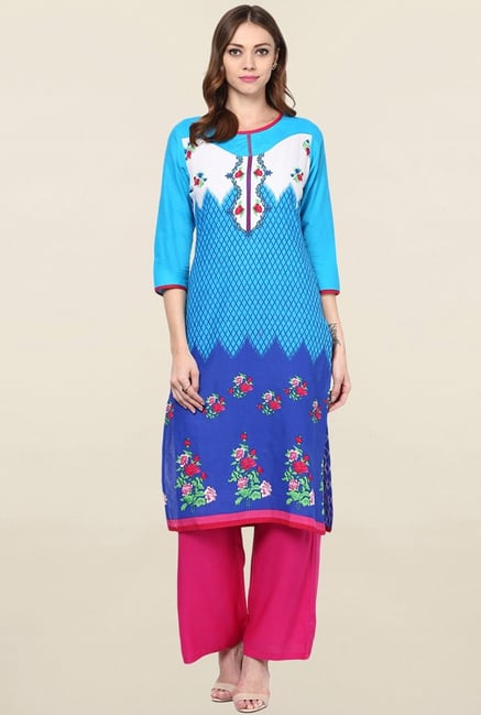 Jaipur Kurti Blue Printed Cotton Kurta Jaipur Kurti Blue Printed Cotton Kurta