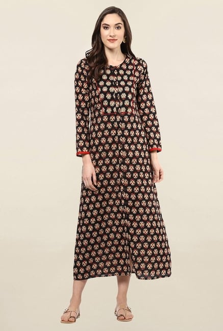 Jaipur Kurti Black Printed Cotton Kurta Jaipur Kurti Black Printed Cotton Kurta