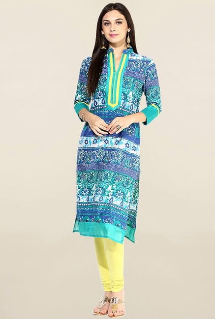 Jaipur Kurti Blue Printed Cotton Kurta Jaipur Kurti Blue Printed Cotton Kurta