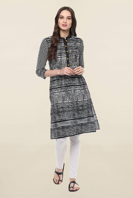 Jaipur Kurti Black & White Printed Cotton Kurta Jaipur Kurti Black & White Printed Cotton Kurta