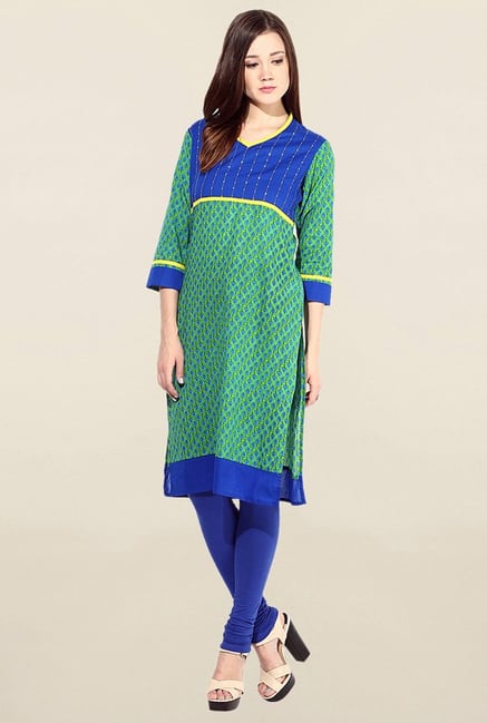 Jaipur Kurti Green Printed Cotton Kurta Jaipur Kurti Green Printed Cotton Kurta
