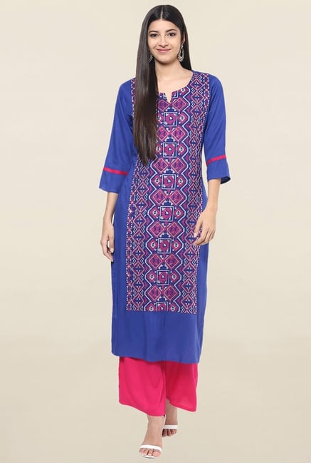 Jaipur Kurti Blue Embroidered Rayon Kurta Jaipur Kurti Blue Embroidered Rayon Kurta