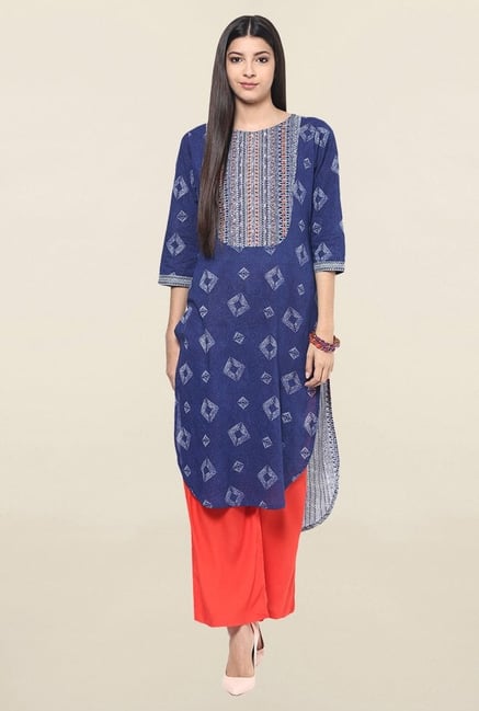 Jaipur Kurti Navy Printed Cotton Kurta Jaipur Kurti Navy Printed Cotton Kurta