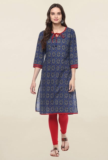 Jaipur Kurti Navy Printed Cotton Kurta Jaipur Kurti Navy Printed Cotton Kurta