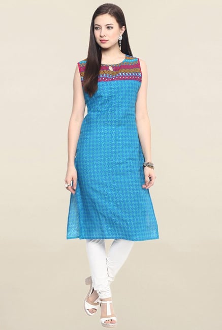 Jaipur Kurti Blue Printed Cotton Kurta Jaipur Kurti Blue Printed Cotton Kurta