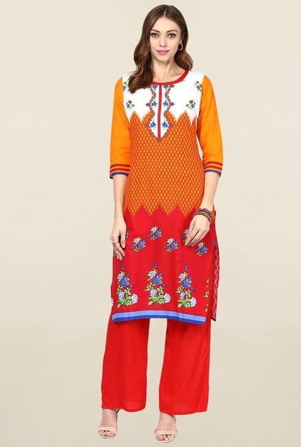 Jaipur Kurti Yellow & Red Printed Cotton Kurta Jaipur Kurti Yellow & Red Printed Cotton Kurta