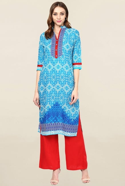 Jaipur Kurti Blue Printed Cotton Kurta Jaipur Kurti Blue Printed Cotton Kurta