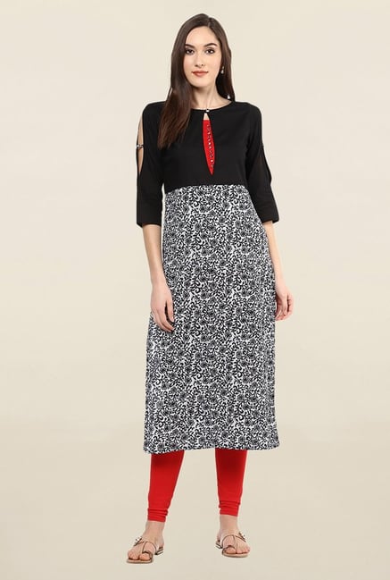 Jaipur Kurti Black & White Printed Cotton Kurta Jaipur Kurti Black & White Printed Cotton Kurta