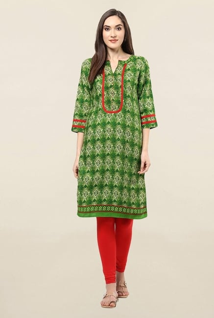 Jaipur Kurti Green Printed Cotton Kurta Jaipur Kurti Green Printed Cotton Kurta