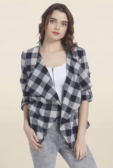 Vero Moda Navy Checks Cardigan Vero Moda Navy Checks Cardigan