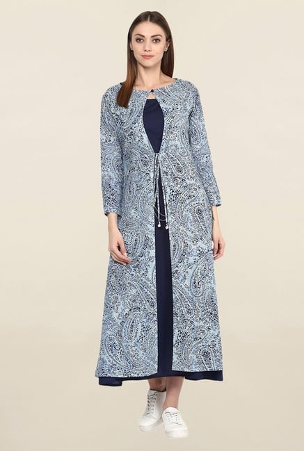 Jaipur Kurti Blue Paisley Print Cotton Gilet Jaipur Kurti Blue Paisley Print Cotton Gilet