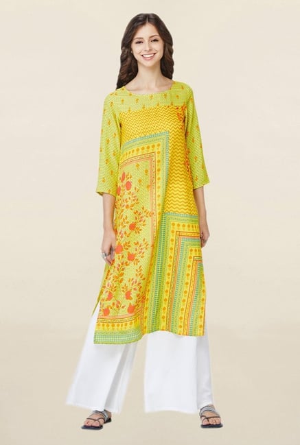 Global Desi Yellow Printed Kurta Global Desi Yellow Printed Kurta