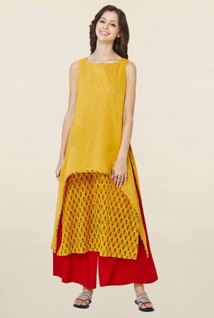Global Desi Mustard Printed Kurta Global Desi Mustard Printed Kurta