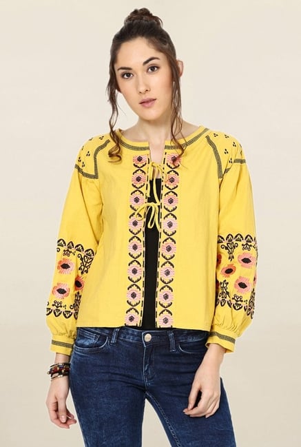 Loomtree Yellow Embroidered Shrug Loomtree Yellow Embroidered Shrug