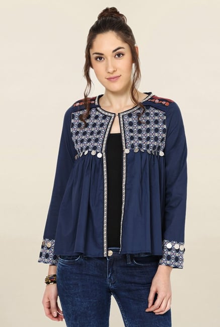 Loomtree Navy Embroidered Shrug Loomtree Navy Embroidered Shrug